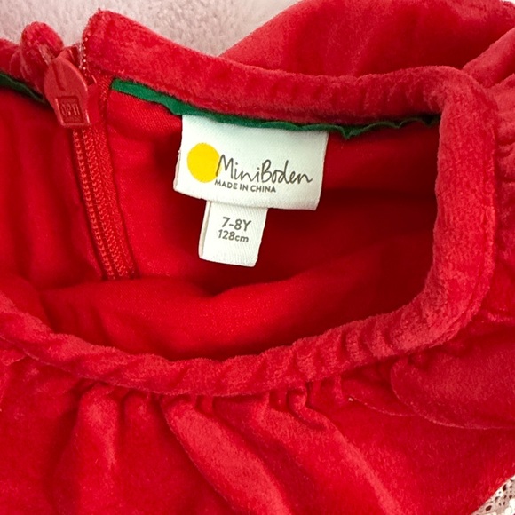 Mini Boden Red Velvet Dress with Embroidered Accents - Picture 3 of 5